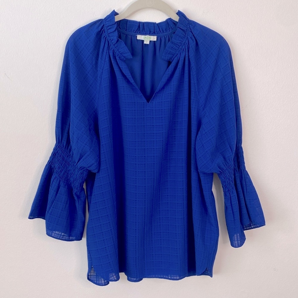 Jade Melody Tam Top Women's Large Royal Blue Flounce Sleeve